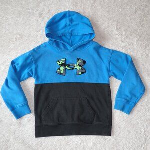 Boys Size 7 Under Armour Blue Black Colorblock Pullover Hoodie Camo UA Logo